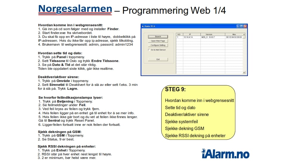 Programmeringsveiledning 1 område sentral